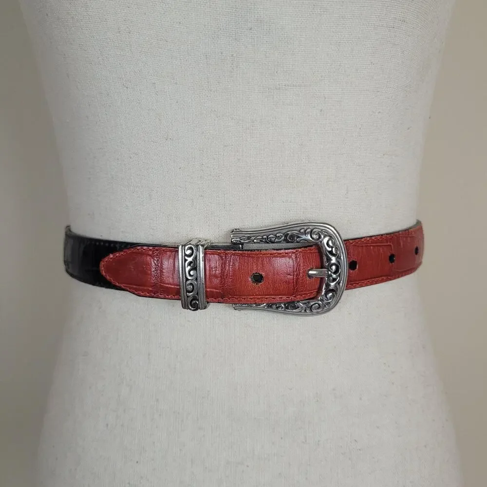 Red Leather Belt 30 Reversible Western Cowgirl Croc Embossed Cowgirl Boho Rodeo